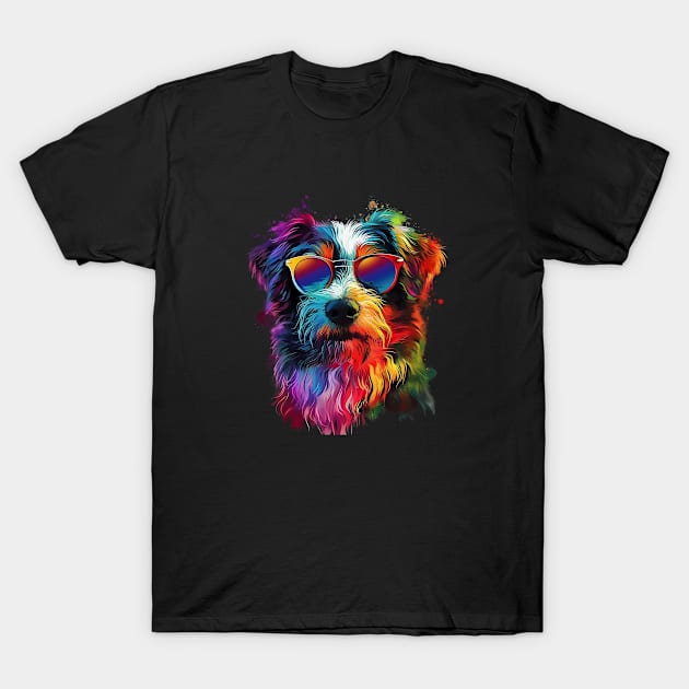 Colourful Cool Golden Doodle Dog with Sunglasses T-Shirt by CollSram